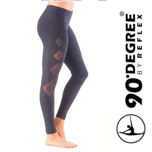 NWT 90 DEGREE BY REFLEX LEGGINGS with MESH & NYLON INSERTS in NIGHT SHADOW COLOR